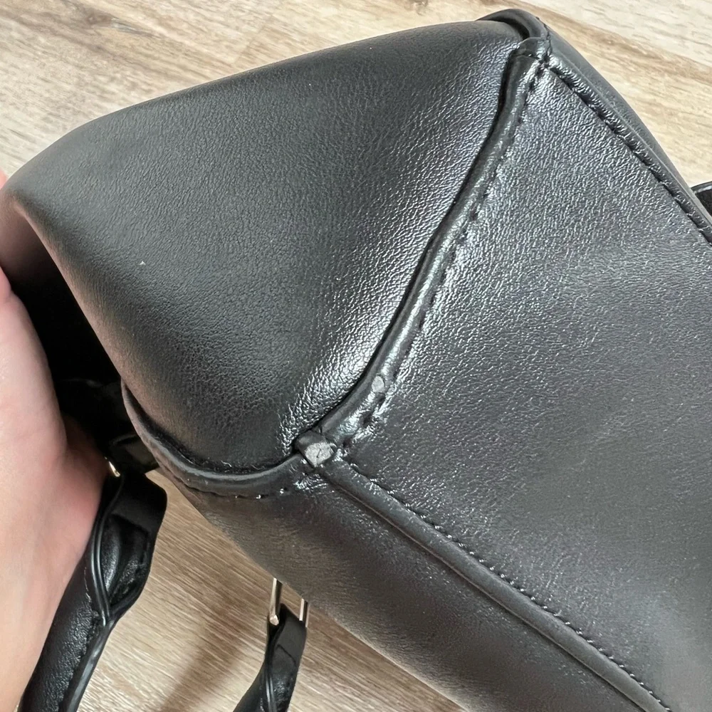 Neiman Marcus Black Fringe Faux Leather Crossbody Purse